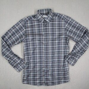 Eton Contemporary Fit Blue Grey Plaid Fine Twill Cotton Dress Shirt Mens 15.75 M